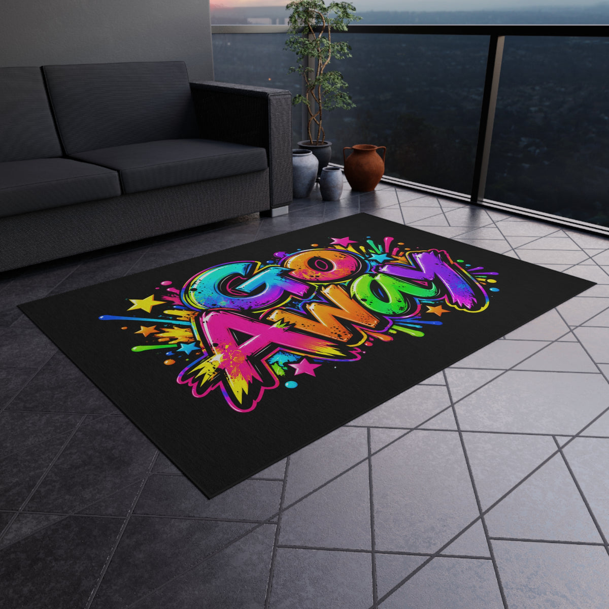 Outdoor Rug — Colorful Graffiti "GO AWAY" Doormat