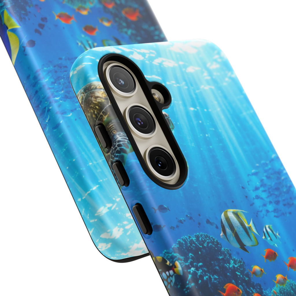 Underwater Ocean Life Tough Phone Case — Coral Reef & Sea Turtle Protective Cover