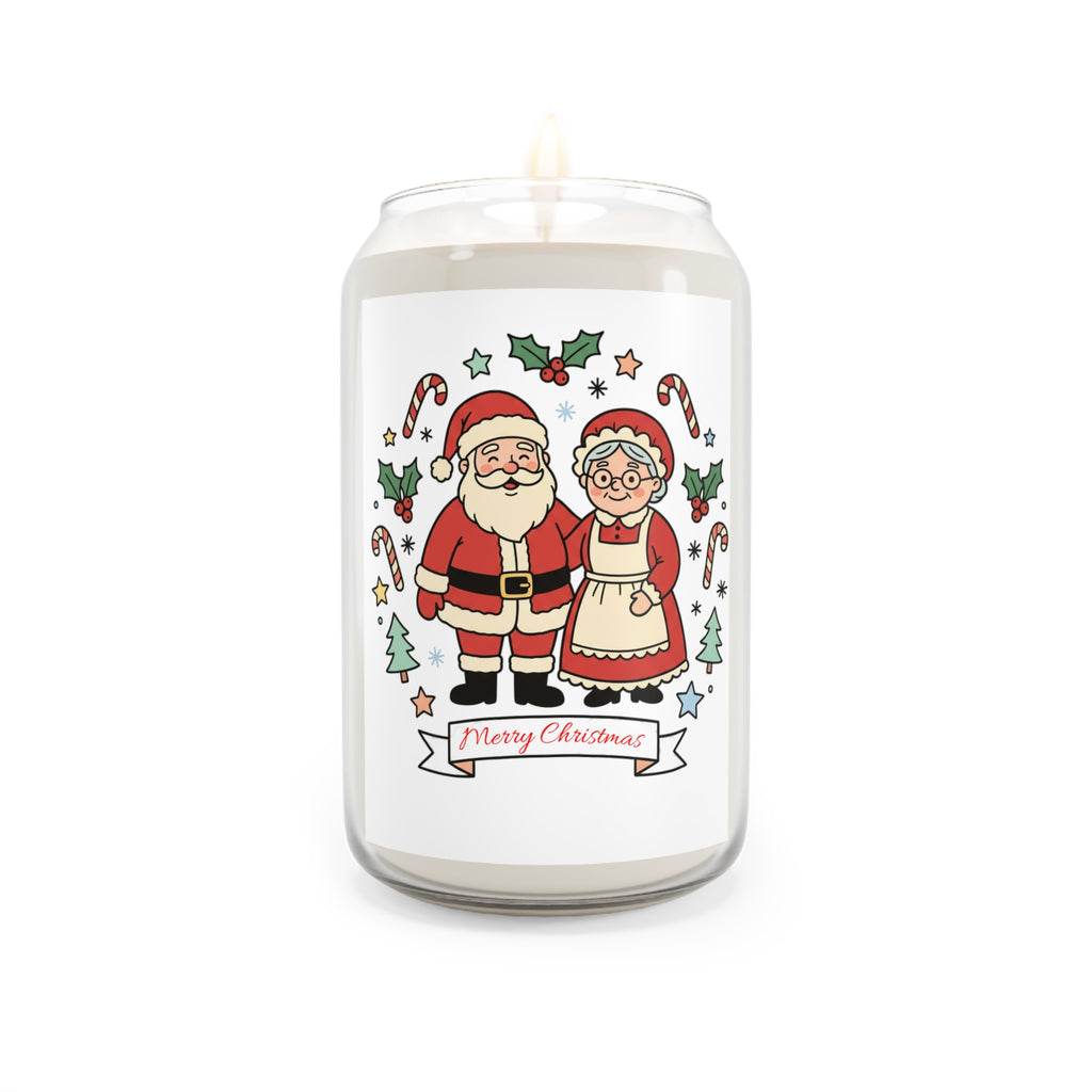 Santa and Mrs Claus Illustration Candle | Christmas Soy Candle
