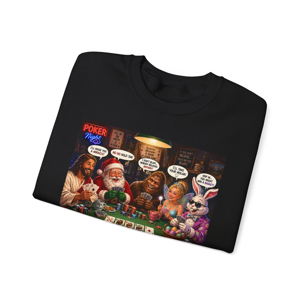 Poker Night Crewneck Sweatshirt — Funny Christmas Characters Playing Poker ("All In")