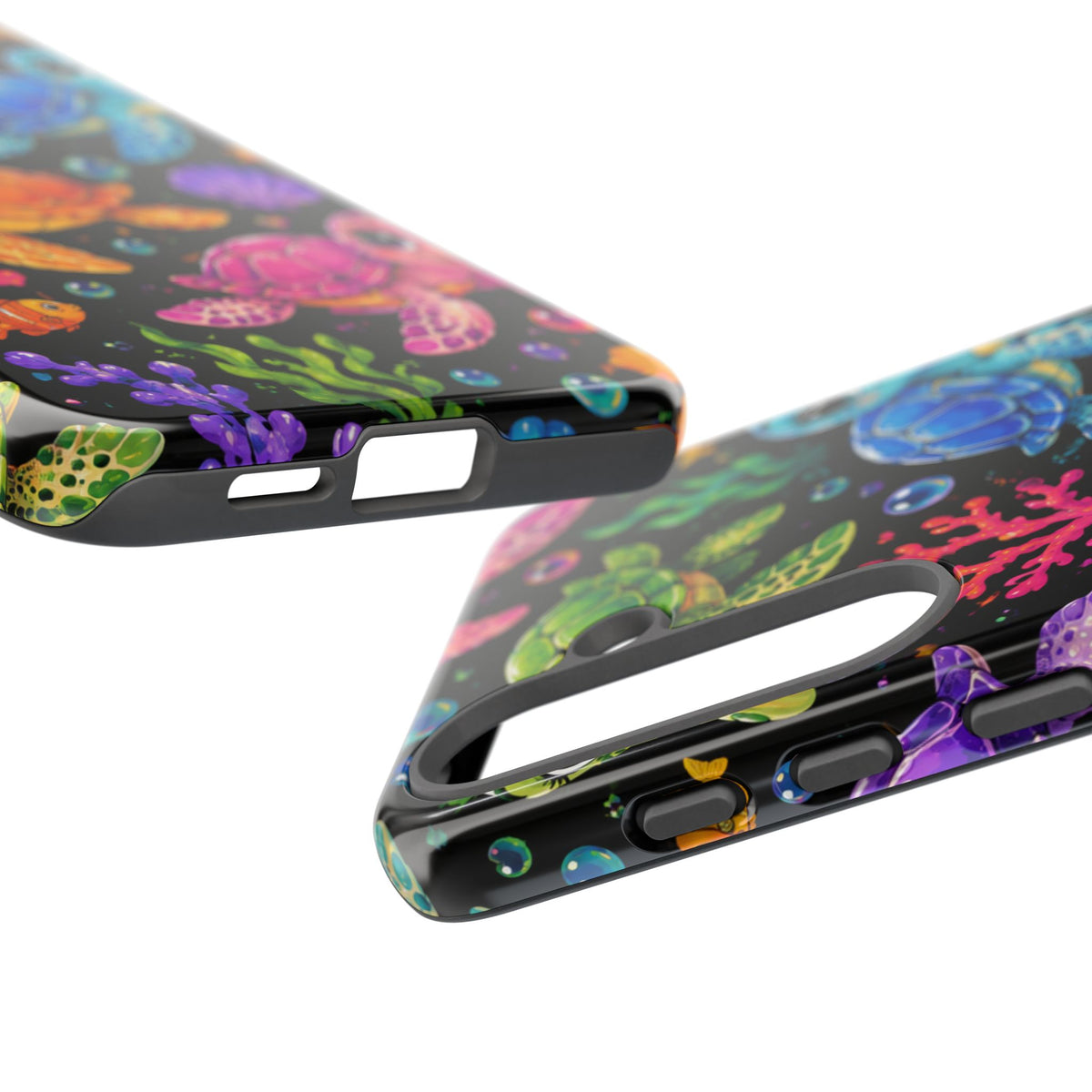 Phone Case — Colorful Cute Sea Turtles on Black (Protective Smartphone Cover)