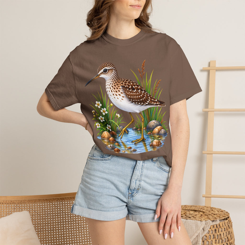 Shorebird Illustration T-Shirt — Marsh Sandpiper Graphic Tee