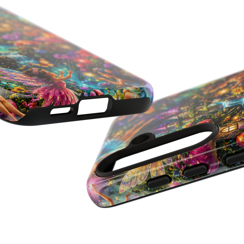 Fairy Garden Tough Phone Case — Whimsical Cottage, Waterfall & Mushroom Artwork
