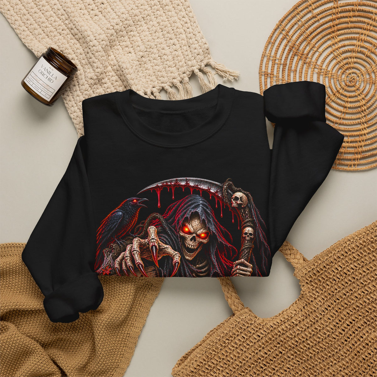 Halloween Reaper Sweatshirt – Happy Halloween Jack-o'-Lantern Crewneck