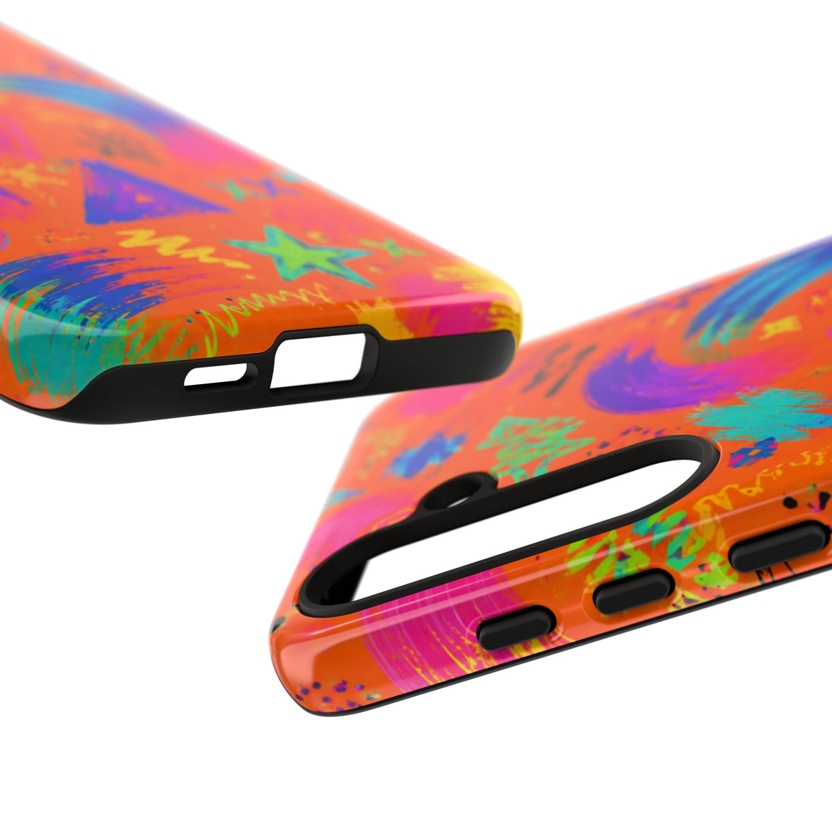 Colorful Neon Doodle Phone Case — Bright Abstract Stars & Hearts Tough Case