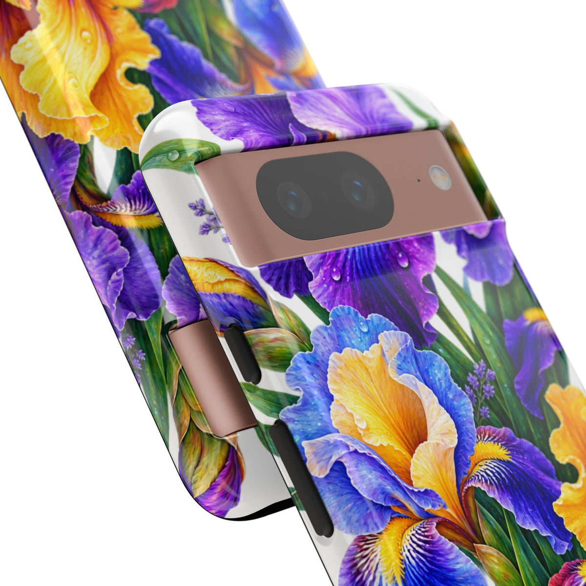 Floral Iris Tough Phone Case — Colorful Watercolor Iris Protective Cover