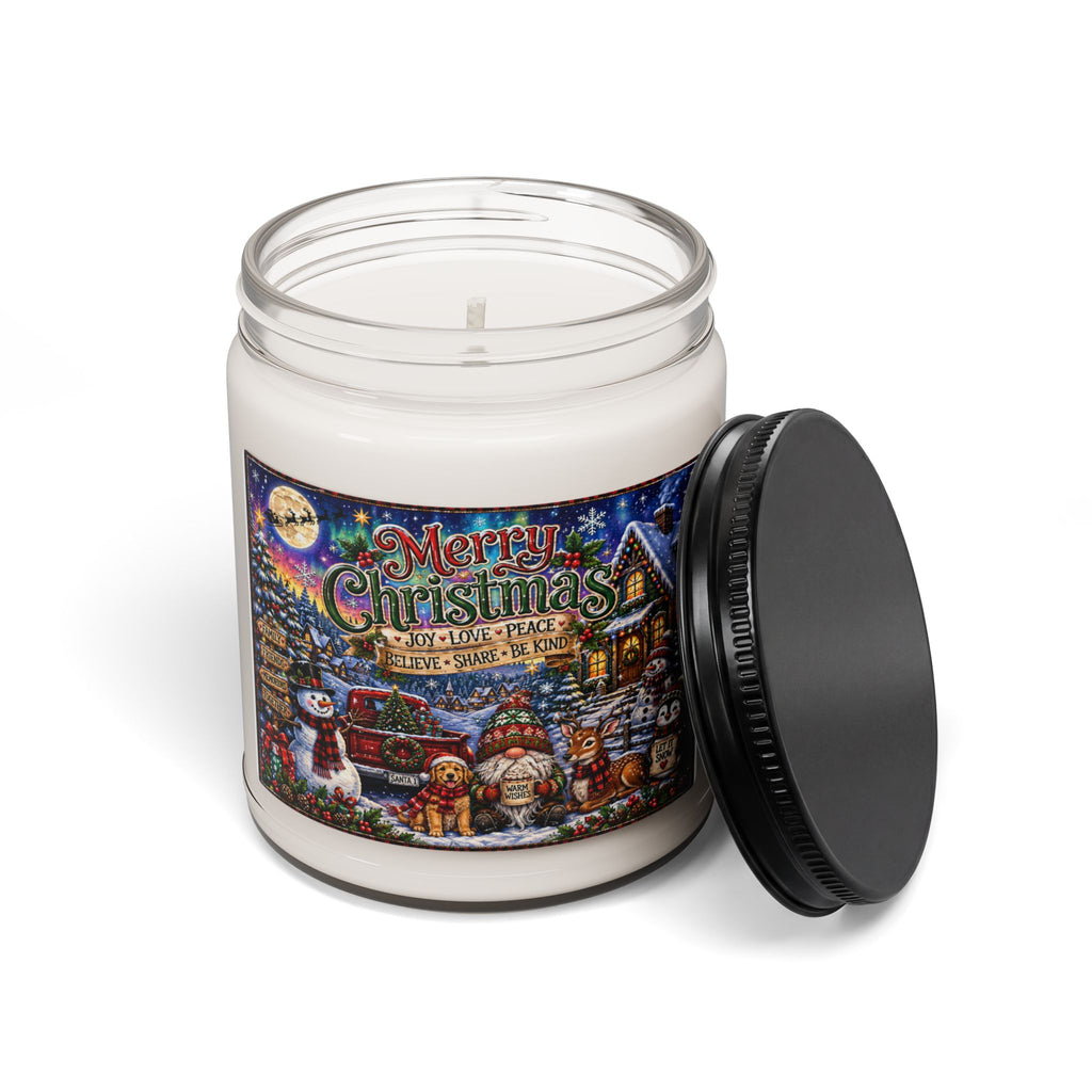 Merry Christmas Scented Soy Candle – 9oz Holiday Jar Candle (Merry Christmas Design)