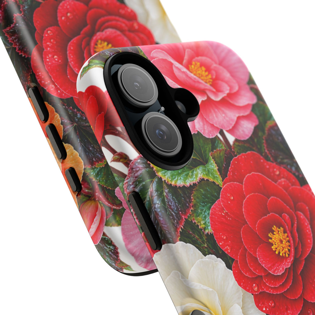 Floral Begonia Phone Case — Vibrant Red, Pink & Yellow Blossom Protective Cover