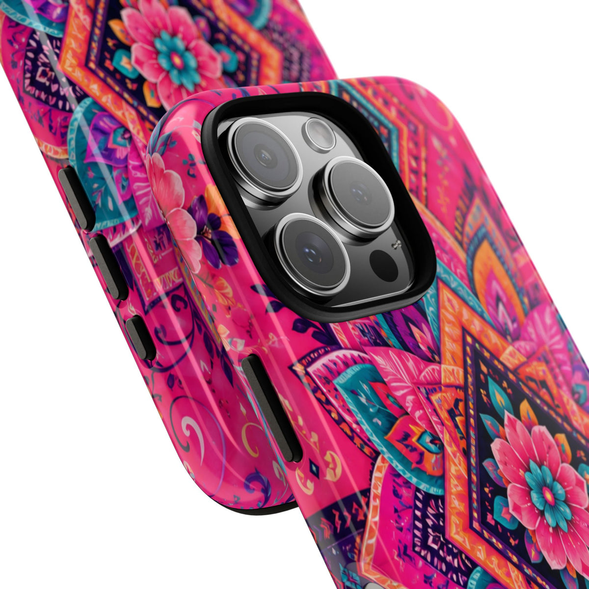 Floral Mandala Tough Phone Case — Pink Boho Protective Cover