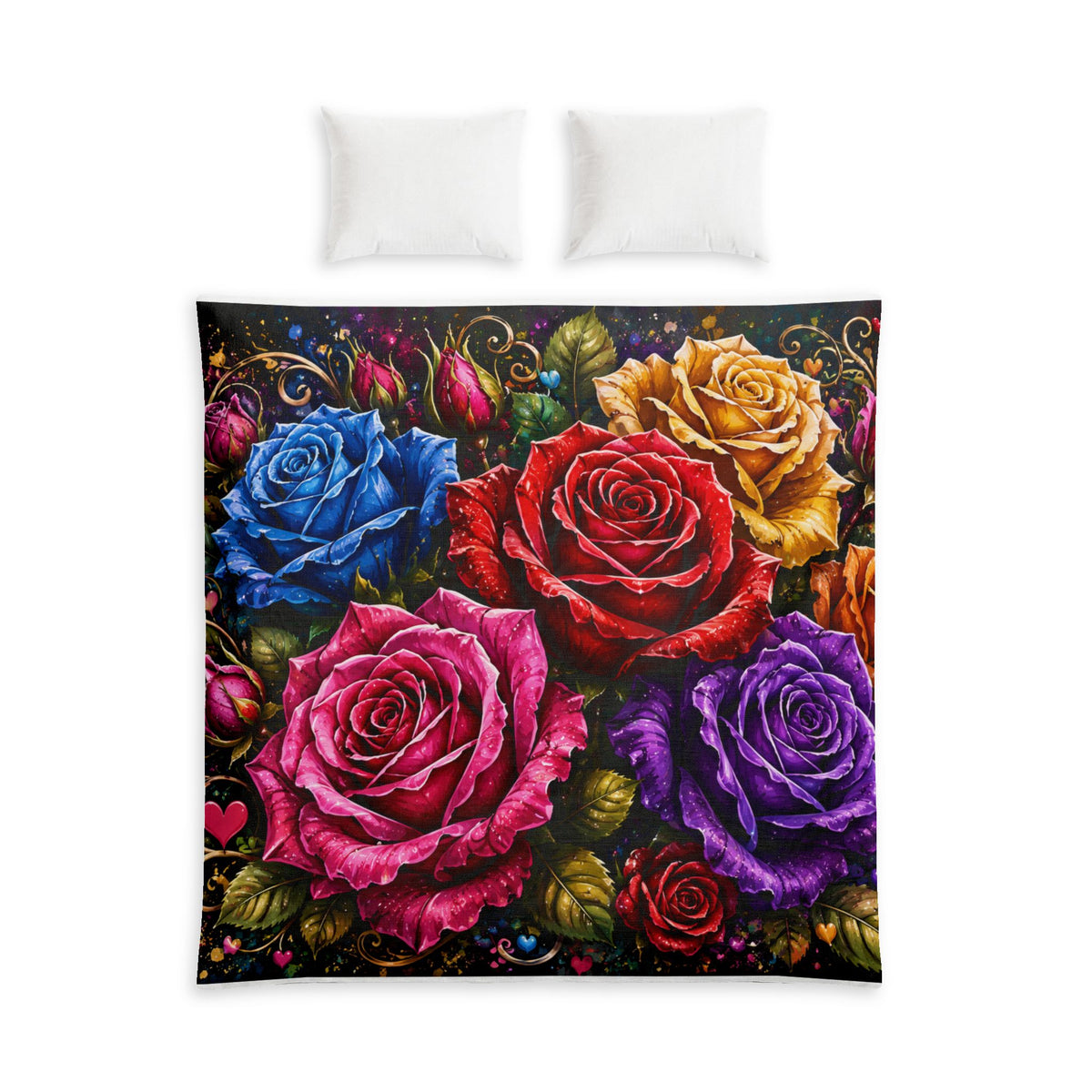 Vibrant Rainbow Rose Cotton Bed Set – Colorful Floral Duvet Cover