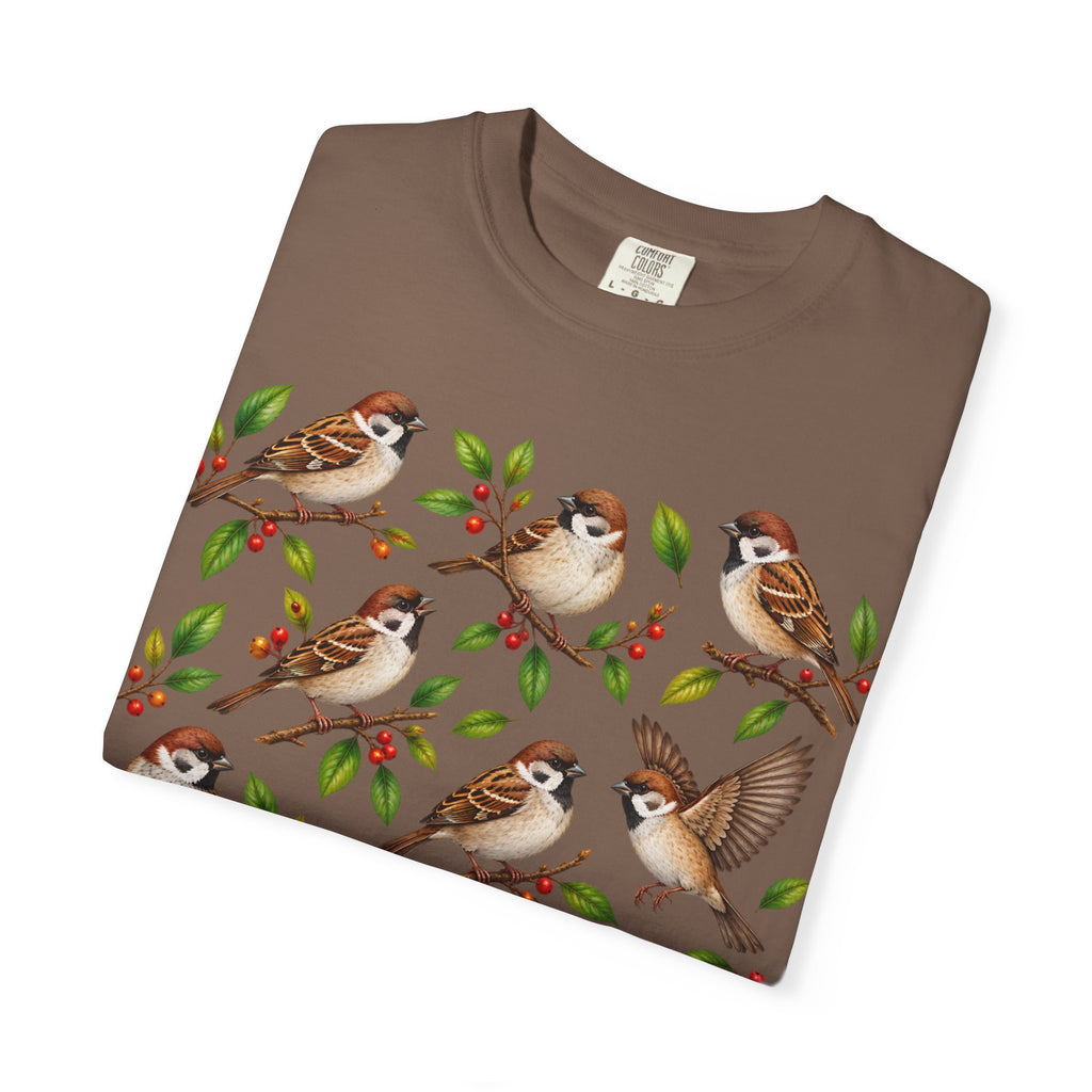 Sparrow Branches T-Shirt — Vintage Bird Illustration Tee for Bird Lovers & Nature Fans