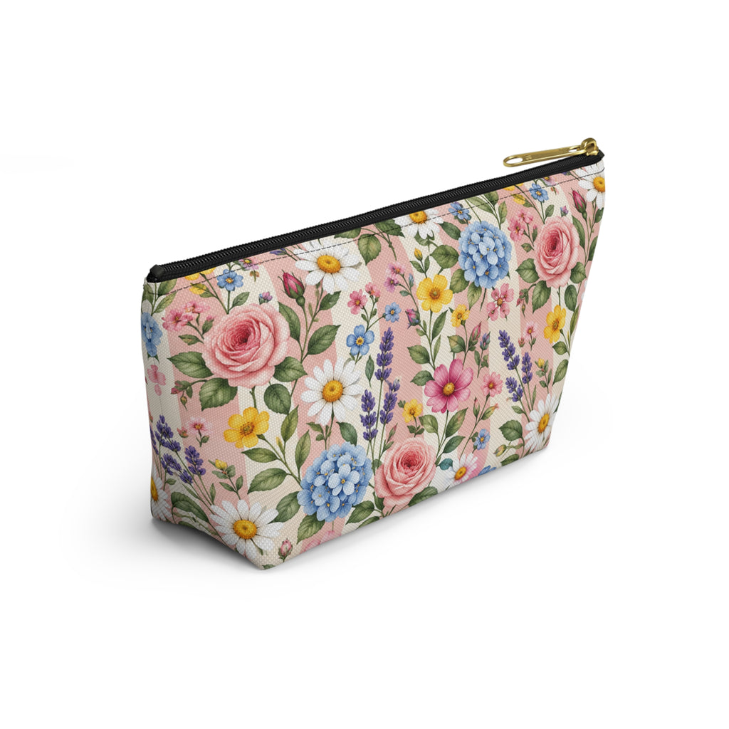 Floral Garden Accessory Pouch — Pink Wildflower Makeup Bag