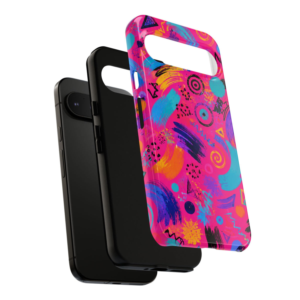 Neon Retro Abstract Tough Phone Case — 80s Brushstroke Pattern