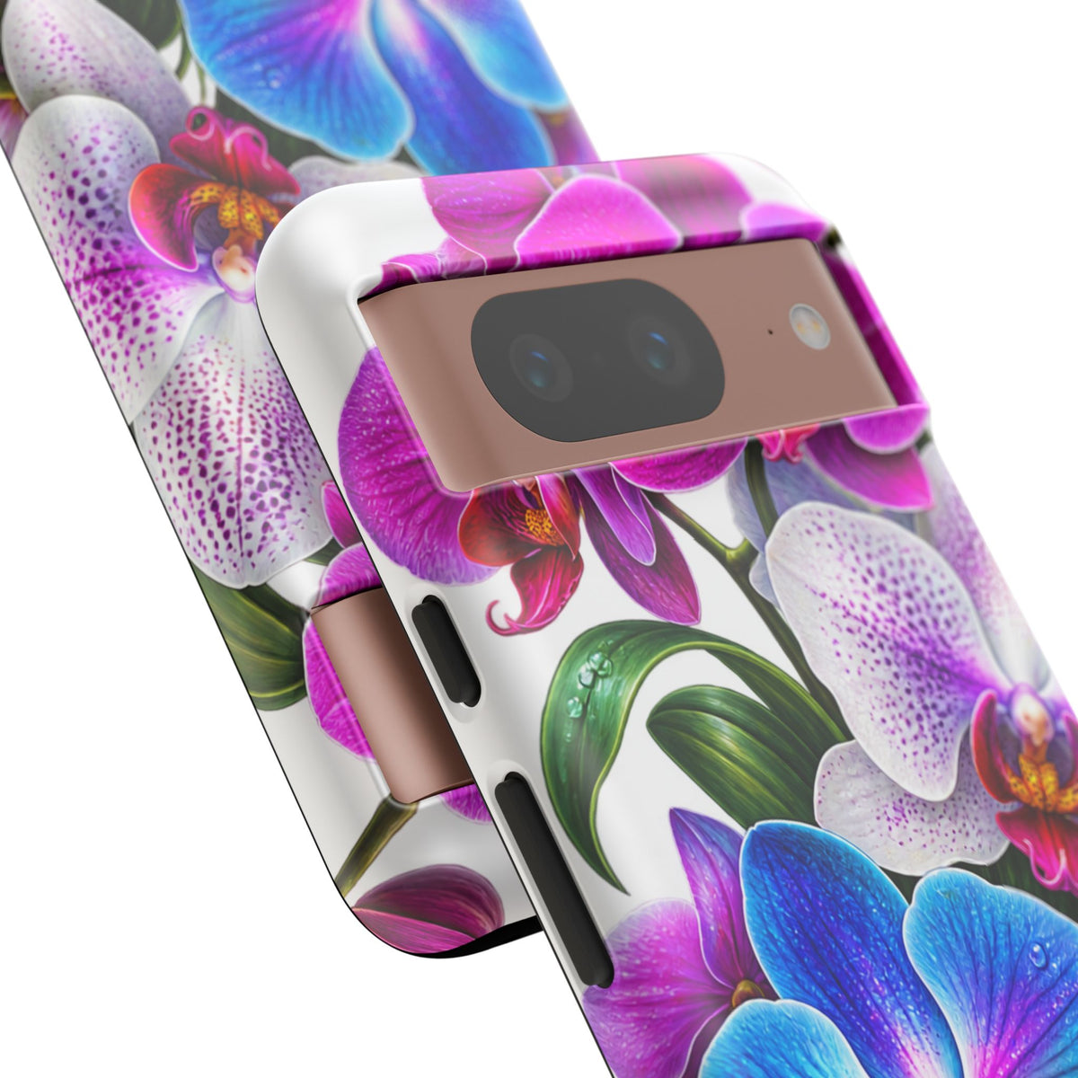 Orchid Floral Tough Phone Case – Vibrant Blue & Pink Orchid Protective Cover