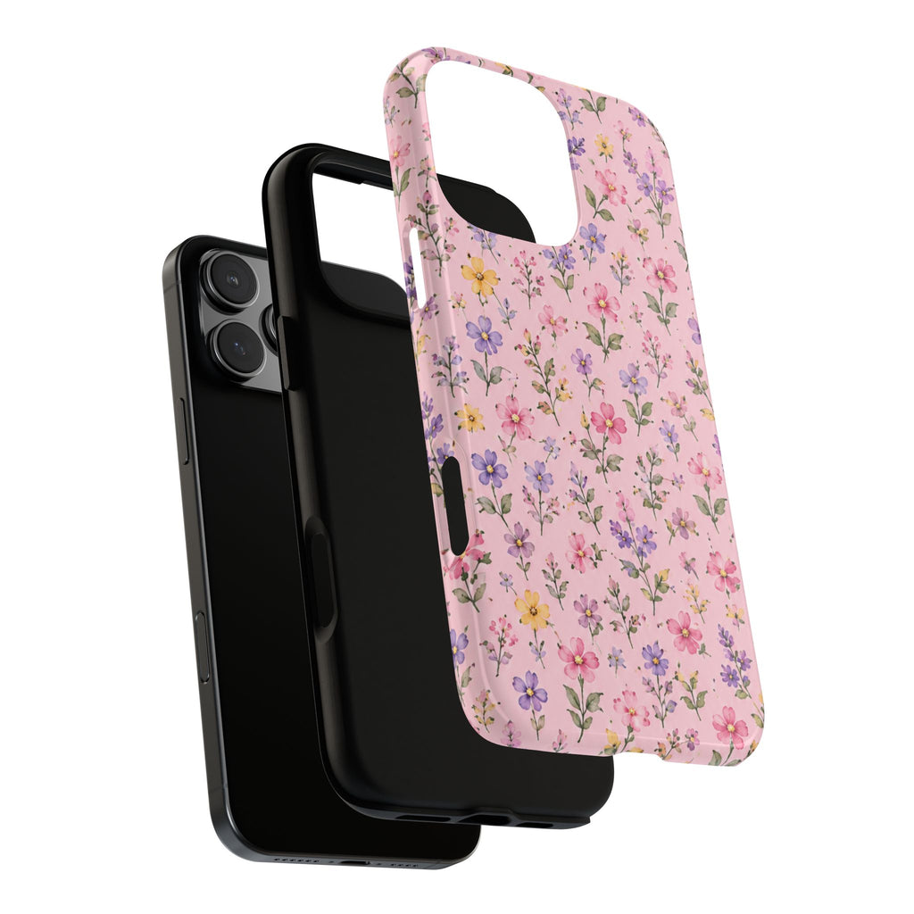 Floral Pink Tough Phone Case — Pastel Wildflower Protective Case