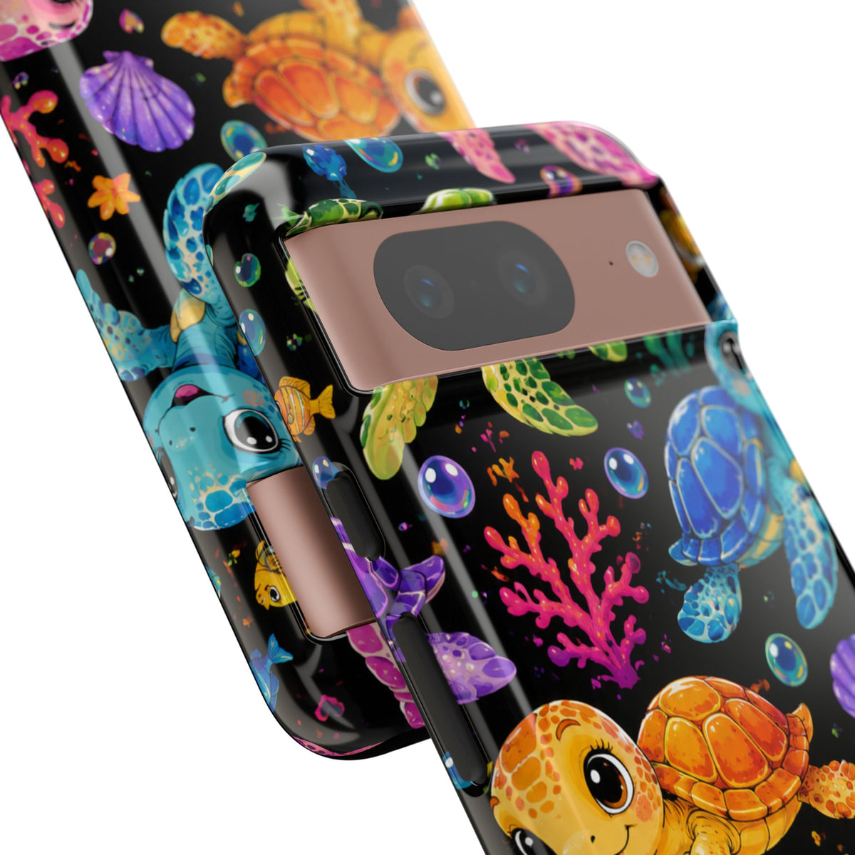 Phone Case — Colorful Cute Sea Turtles on Black (Protective Smartphone Cover)