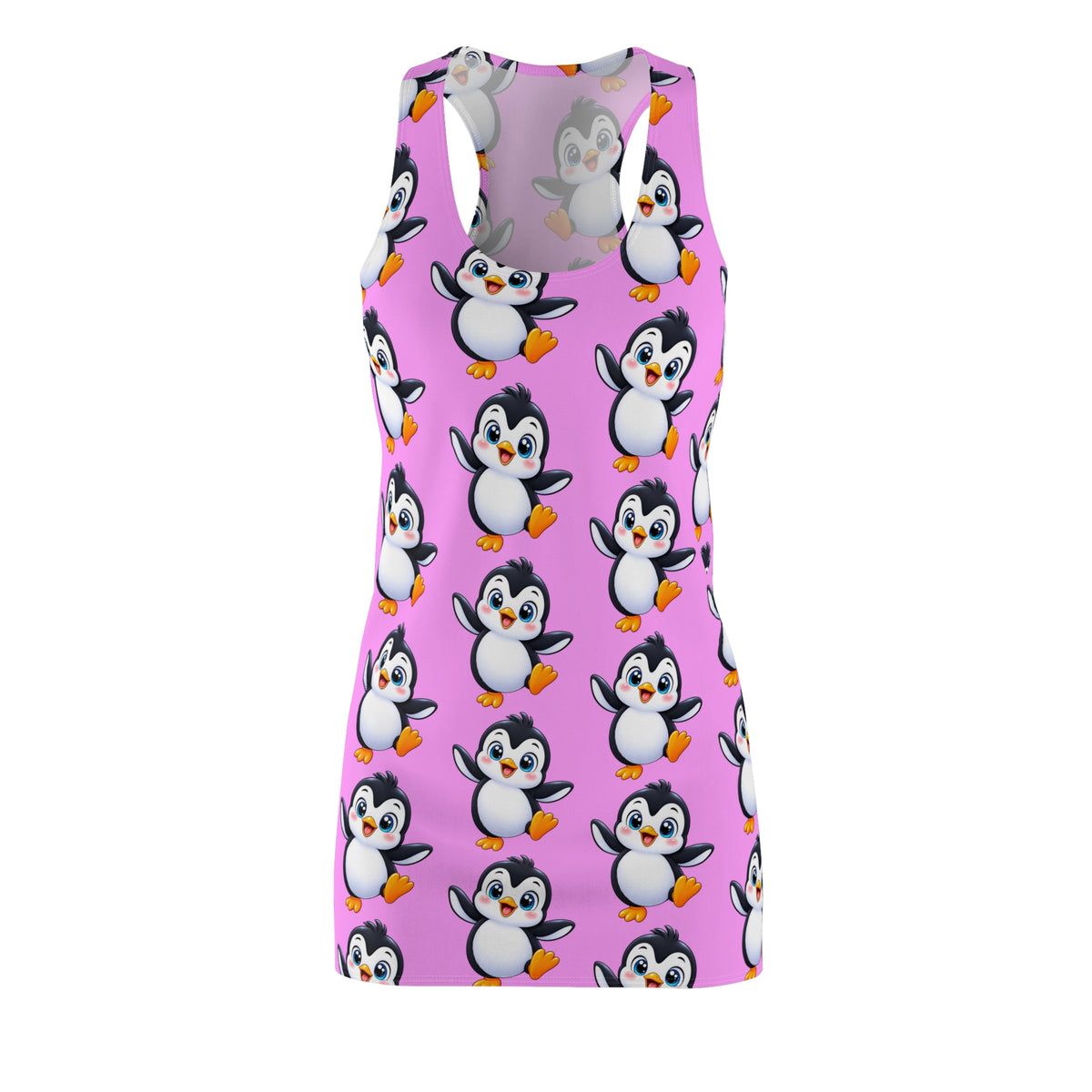 Cute Penguin Pattern Racerback Dress | Pink All-Over Print
