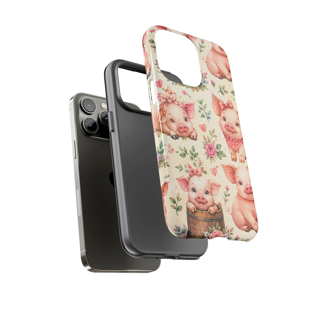Cute Pink Piglet Phone Case — Vintage Floral Farm Animal iPhone Cover
