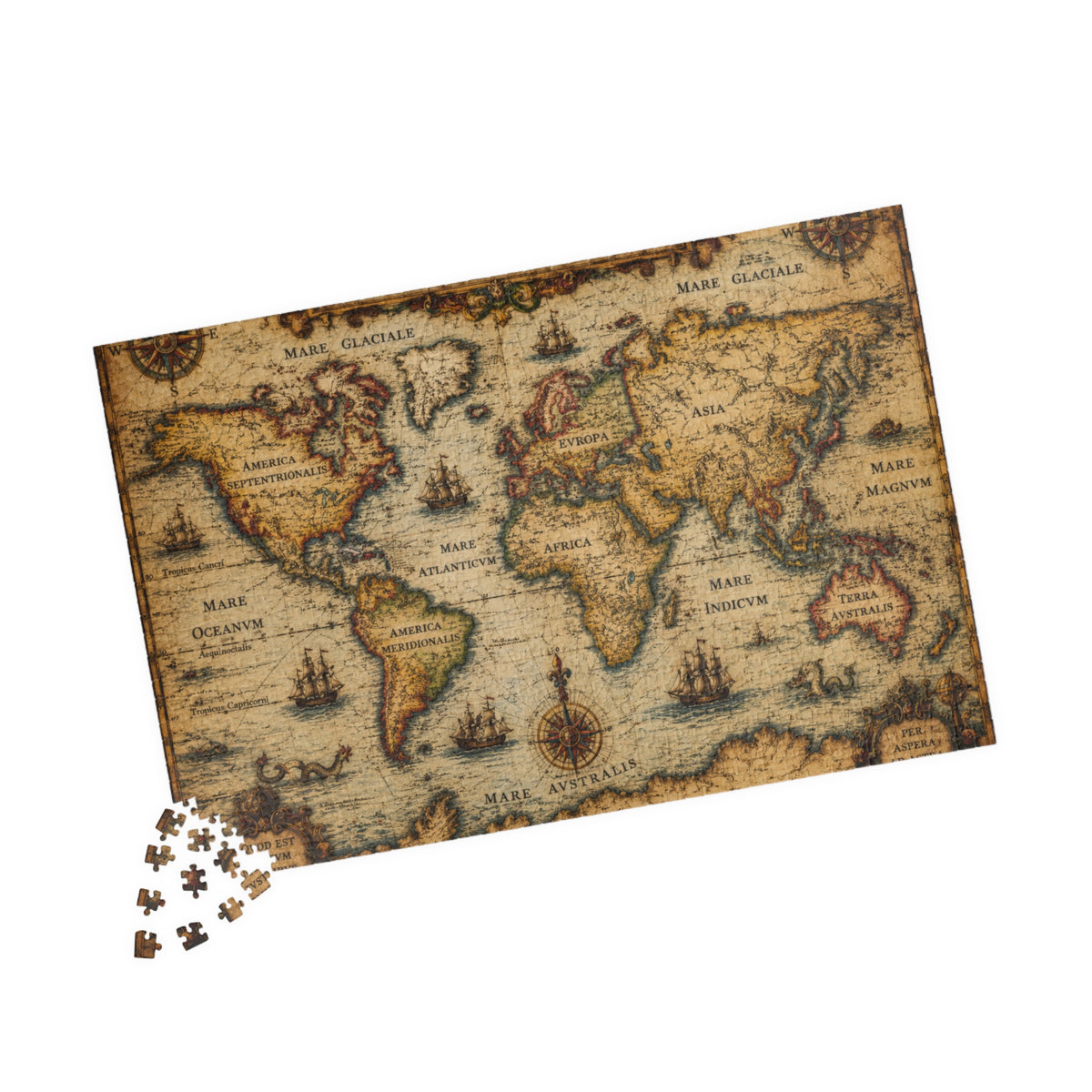 Vintage World Map Jigsaw Puzzle — Antique Nautical 252/520/1014-Piece
