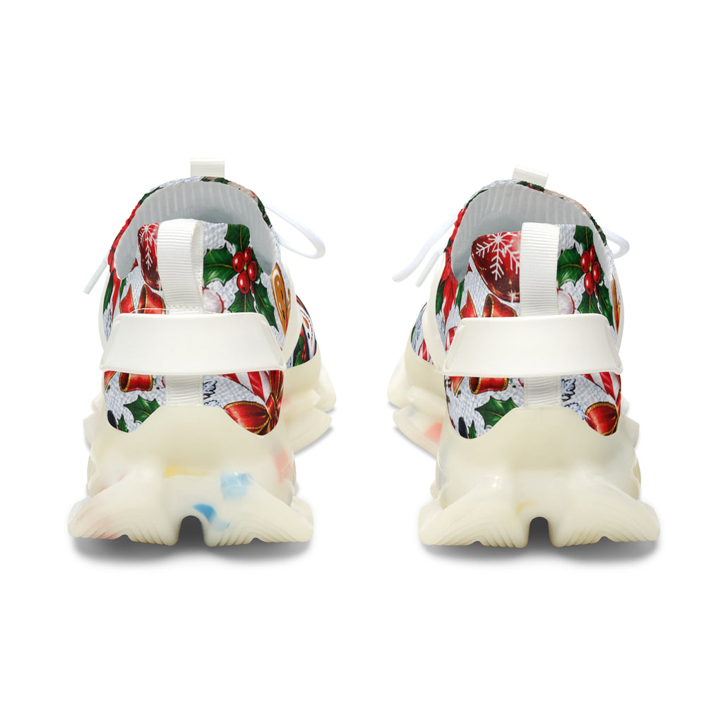 Christmas Snowman & Poinsettia Women's Mesh Sneakers — Holiday Graphic Athletic Shoes
