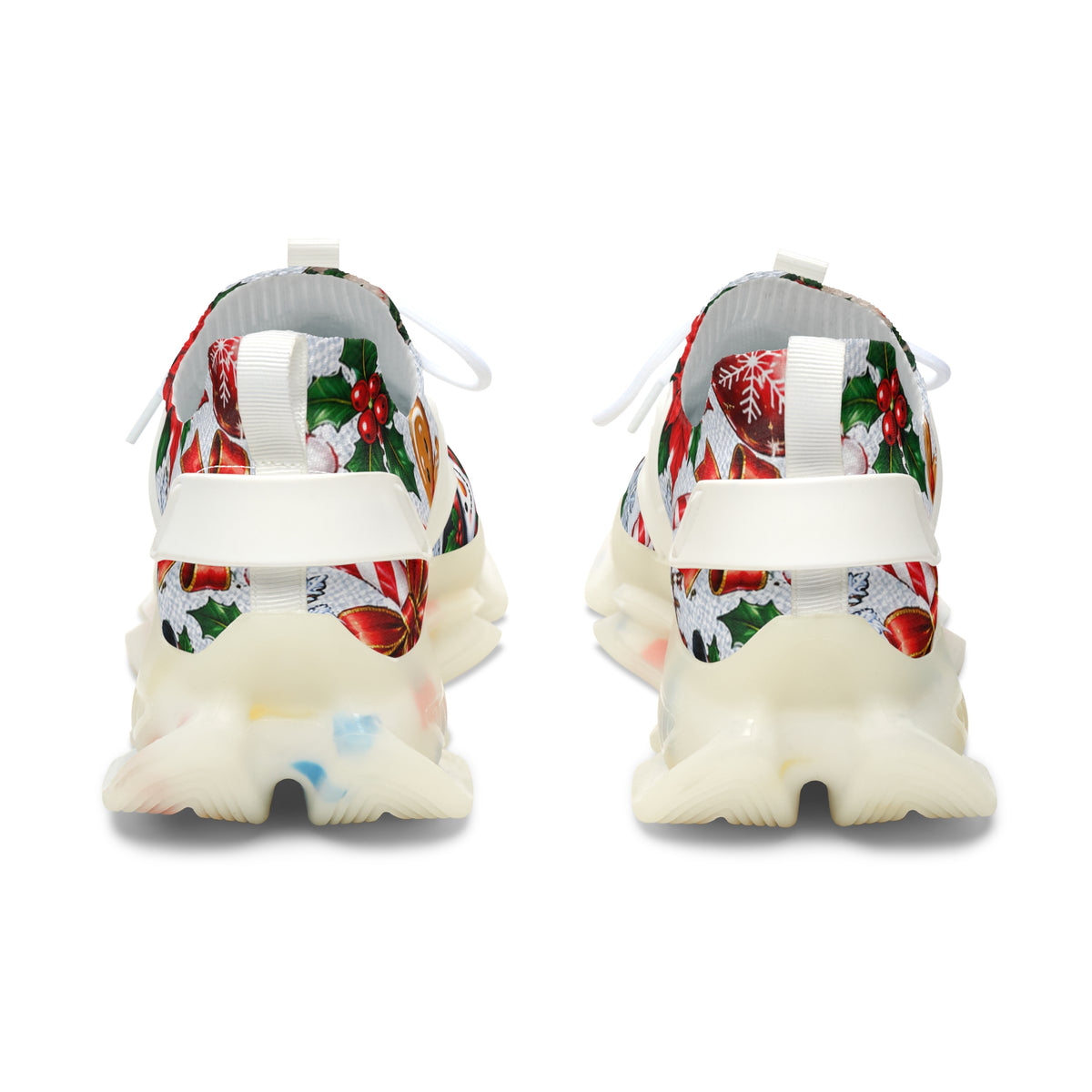 Christmas Snowman & Poinsettia Women's Mesh Sneakers — Holiday Graphic Athletic Shoes