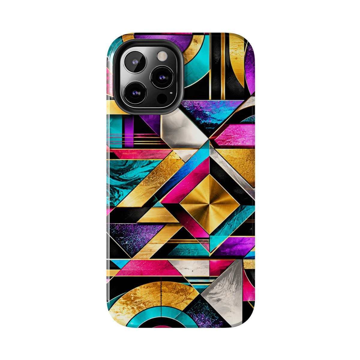 Geometric Art Deco Tough Phone Case — Vibrant Gold, Teal & Magenta Pattern