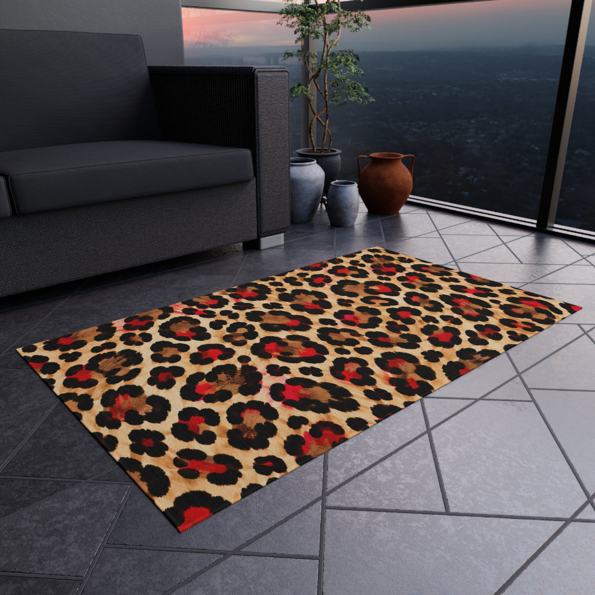 Leopard Print Outdoor Rug — Bold Animal-Print Patio Mat