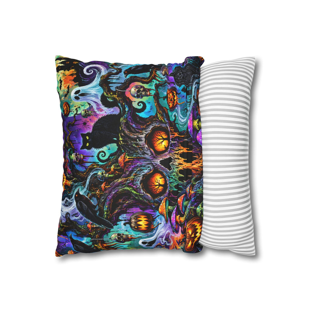 Halloween Skull & Cats Decorative Pillowcase — Spooky Pumpkin Night Throw Pillow Cover