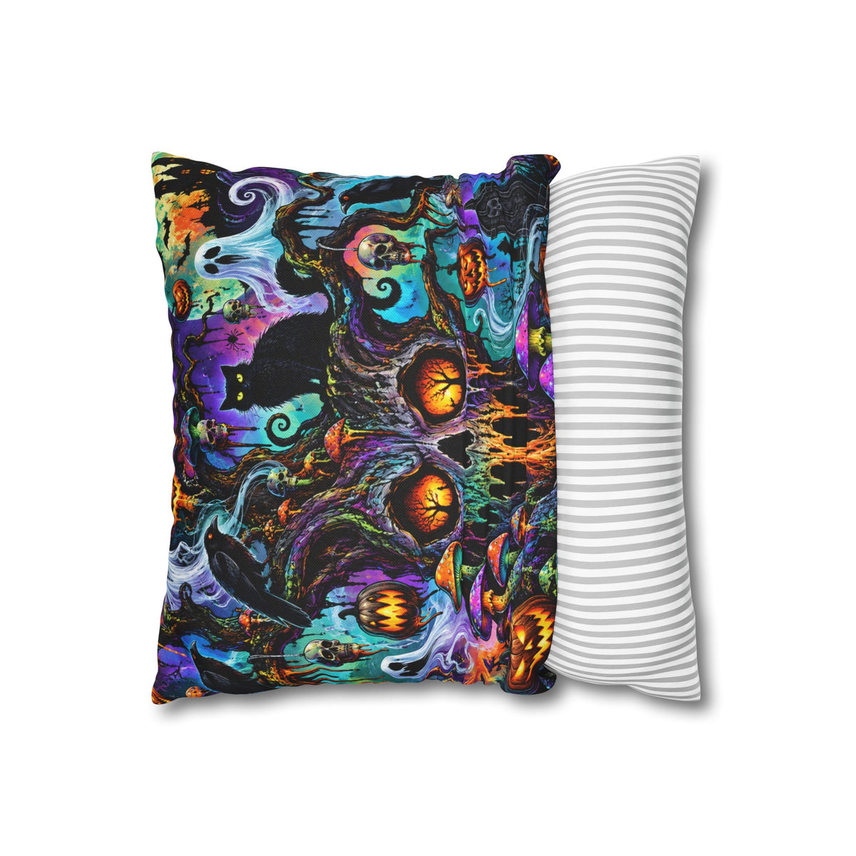 Halloween Skull & Cats Decorative Pillowcase — Spooky Pumpkin Night Throw Pillow Cover