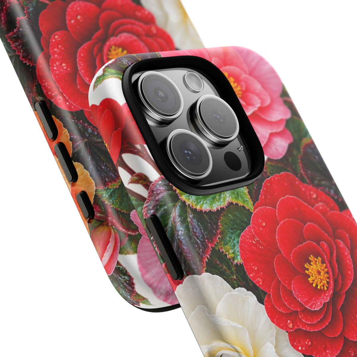 Floral Begonia Phone Case — Vibrant Red, Pink & Yellow Blossom Protective Cover
