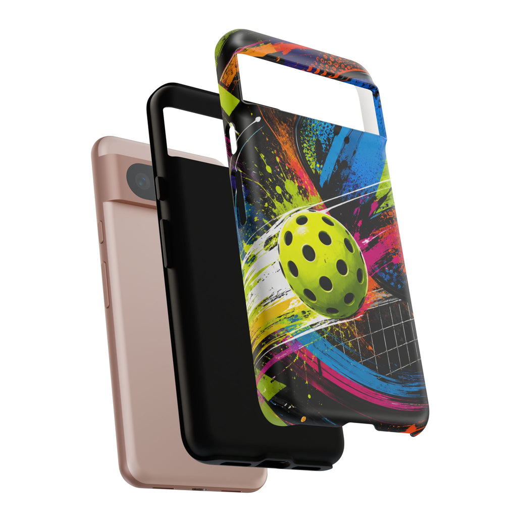 Pickleball Phone Case – Neon Paddle & Ball Splash Tough Case