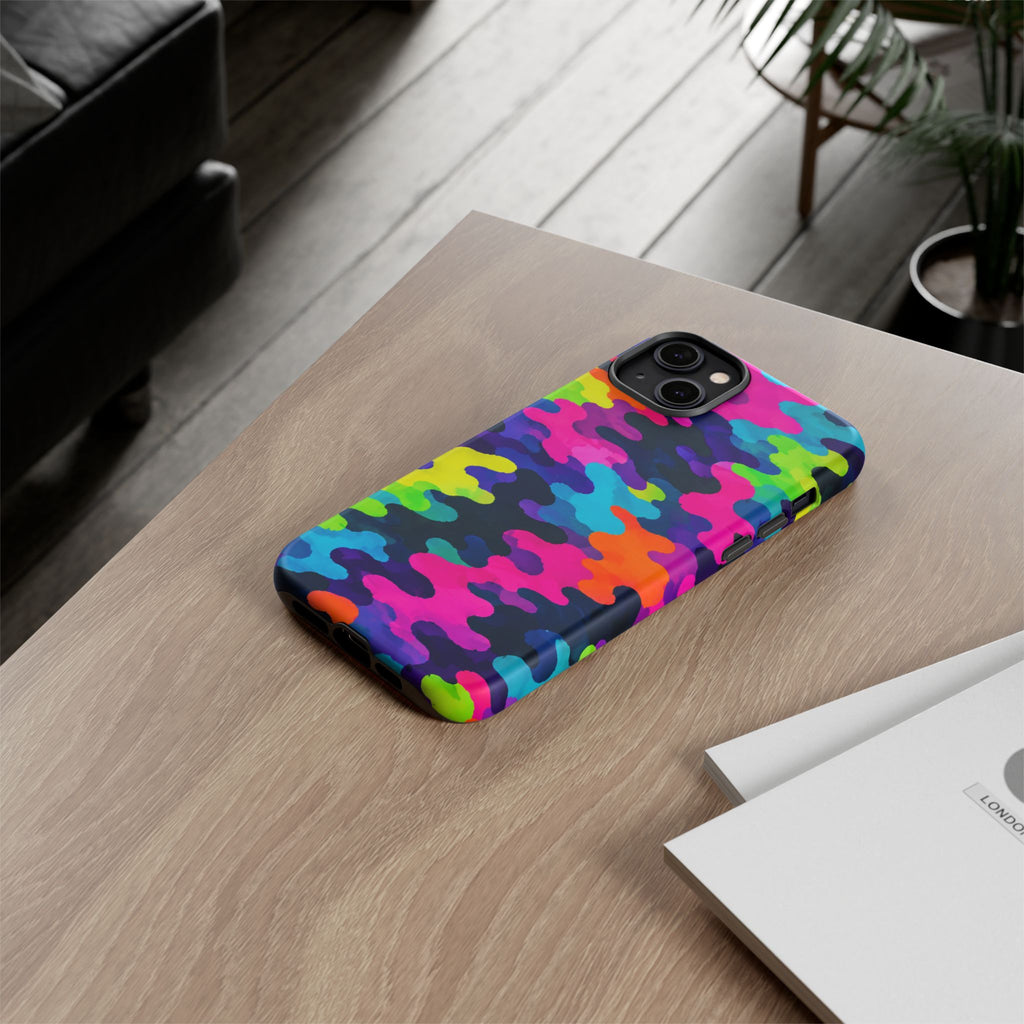 Neon Camo Tough Phone Case — Bright Rainbow Protective iPhone Cover