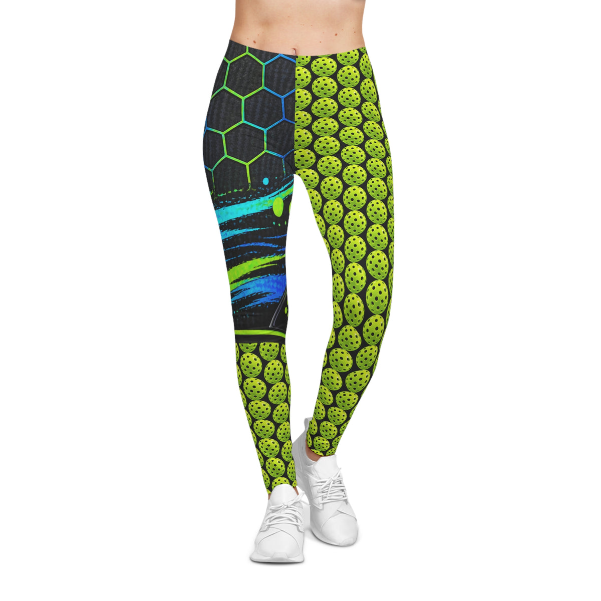 Pickleball Neon Hex Athletic Leggings – Lime Green Pop Art Print