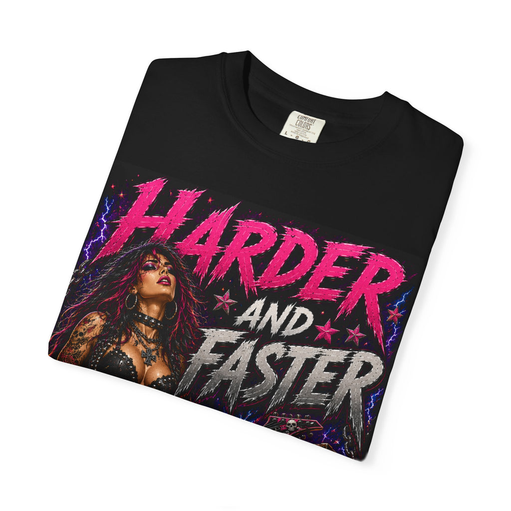 Harder and Faster Guitar Girl T-Shirt | Heavy Metal Rock Tee