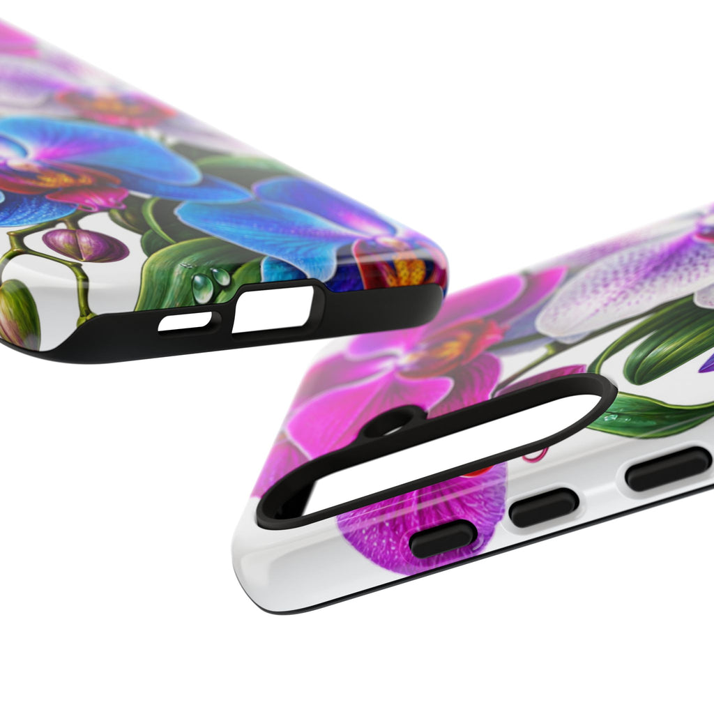 Orchid Floral Tough Phone Case – Vibrant Blue & Pink Orchid Protective Cover