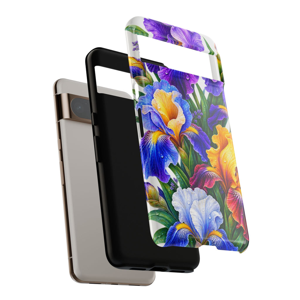 Floral Iris Tough Phone Case — Colorful Watercolor Iris Protective Cover