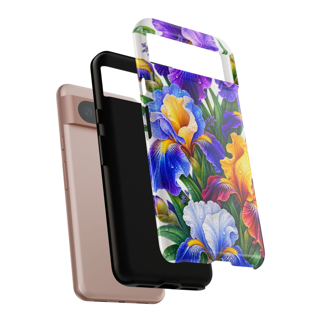 Floral Iris Tough Phone Case — Colorful Watercolor Iris Protective Cover