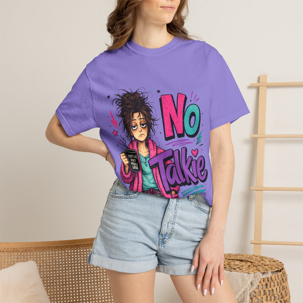 No Talkie Graphic T-Shirt | Grumpy Coffee Girl Illustration