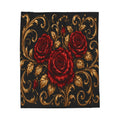 Velveteen Blanket - Baroque Red Roses on Black Plush Throw