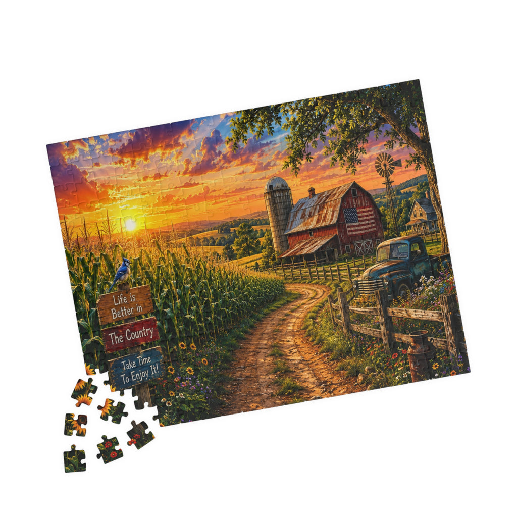Country Sunrise Farm Puzzle — Scenic Barn Landscape Jigsaw (110–1014 pcs)