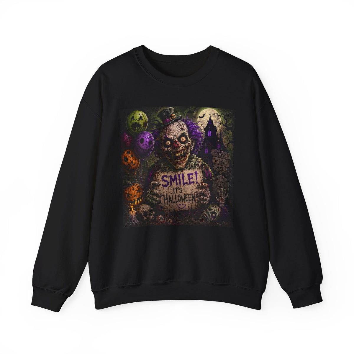 Halloween Clown Sweatshirt — "Smile! It's Halloween" Graphic Crewneck