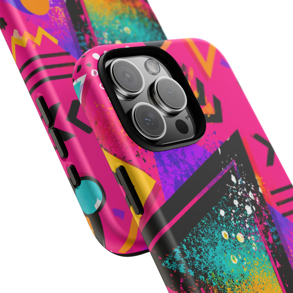 Retro 80s Geometric Phone Case — Neon Triangle Tough Case