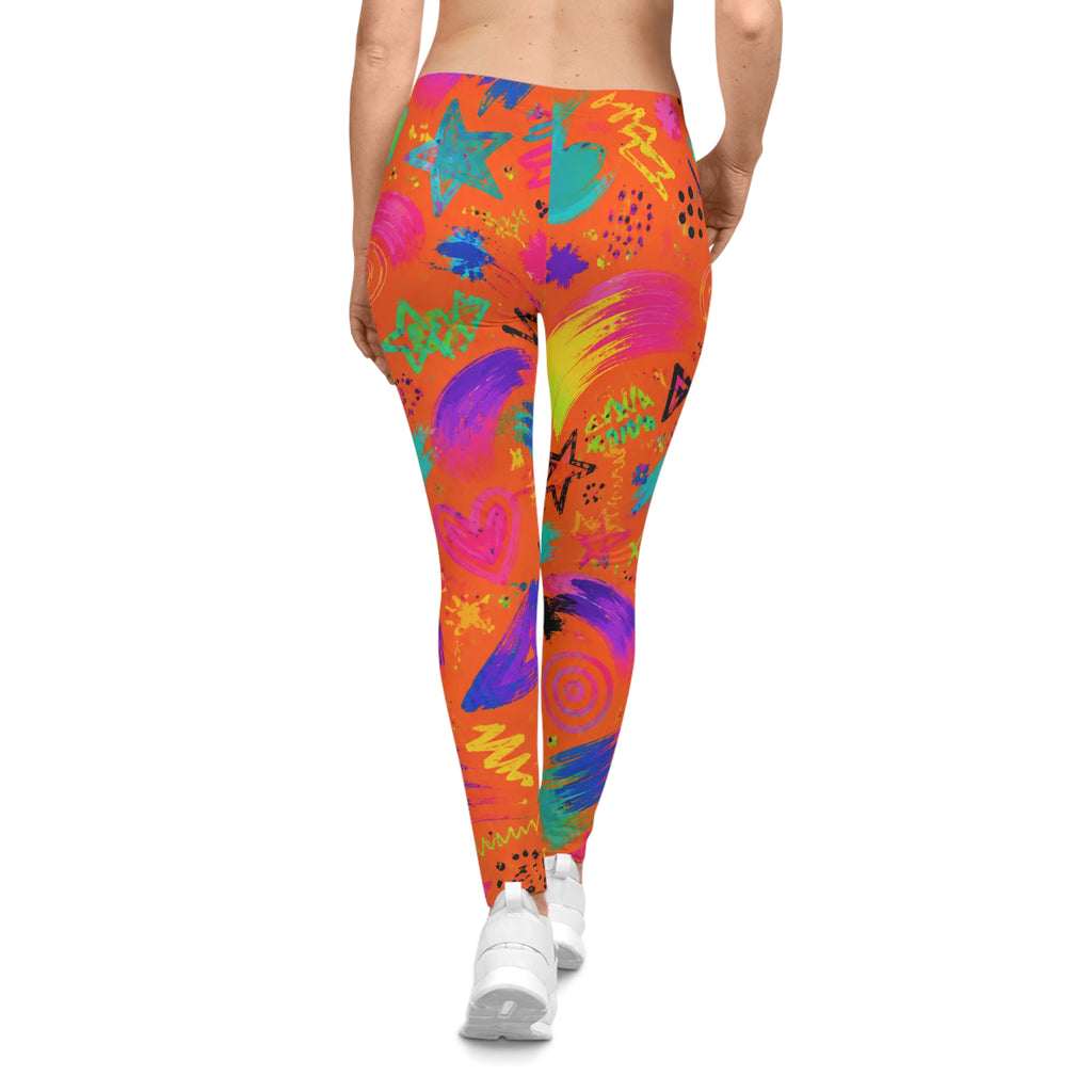 Vibrant Neon Doodle Leggings — Bold Abstract All-Over Print for Casual Wear