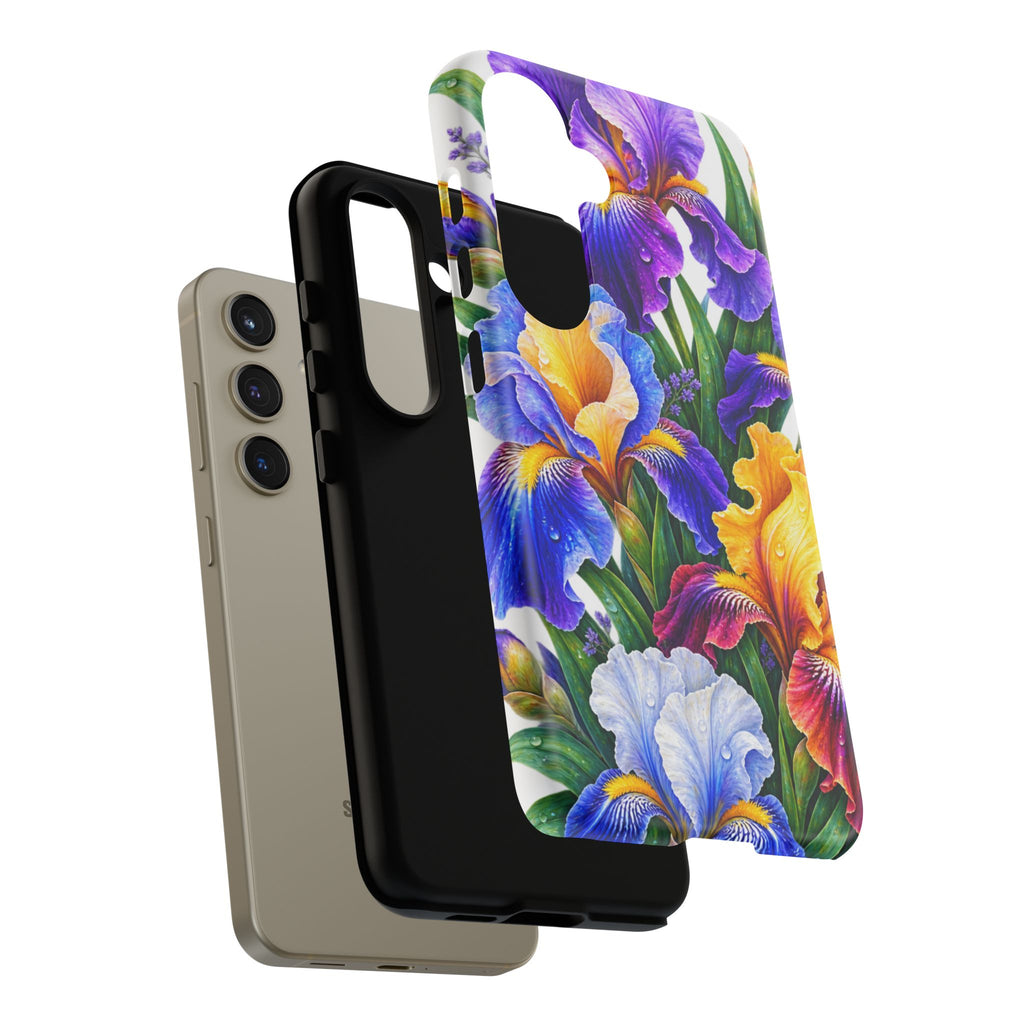 Floral Iris Tough Phone Case — Colorful Watercolor Iris Protective Cover