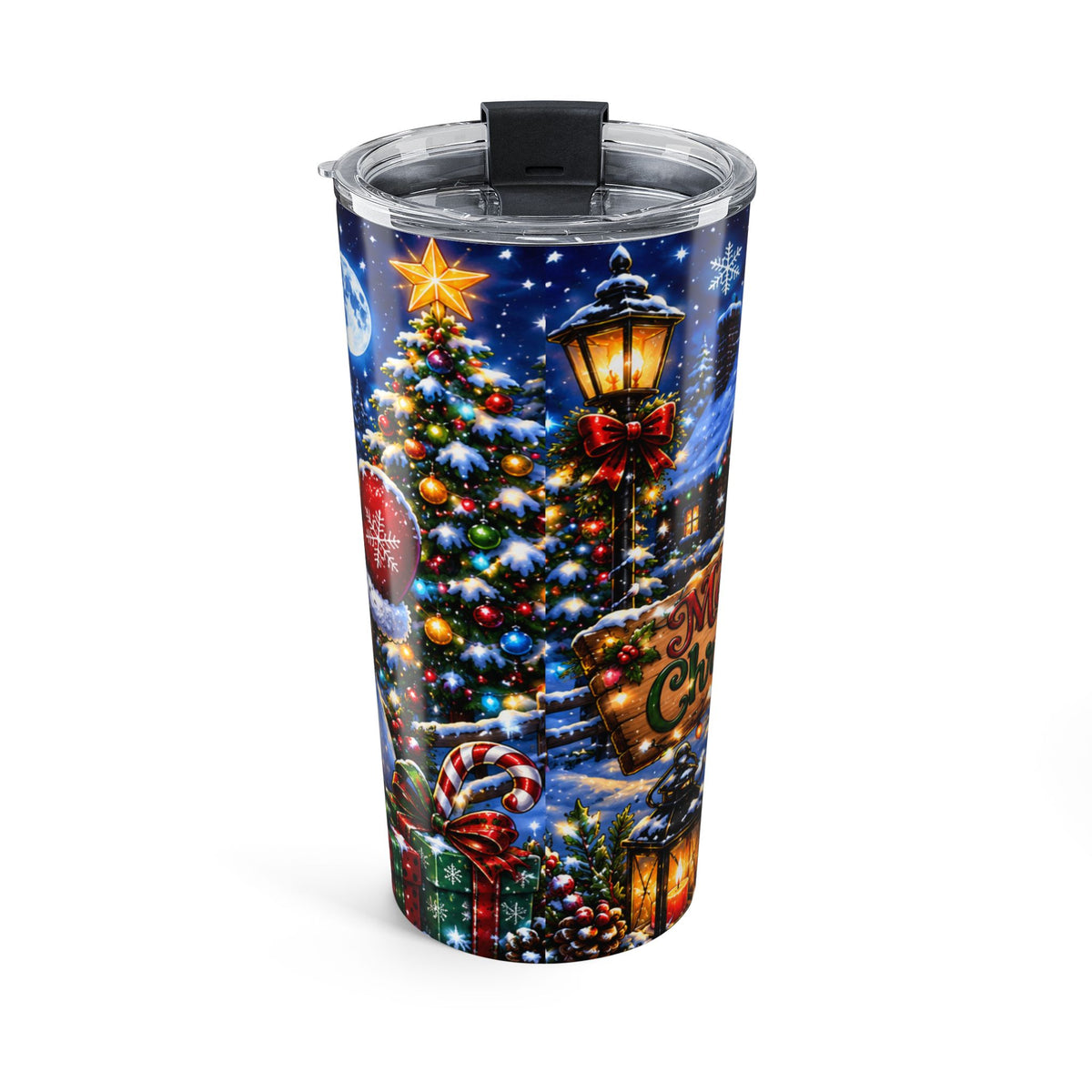 20oz Christmas Snowman Tumbler – Holiday Travel Mug with Festive Tree & 'Merry Christmas' Design