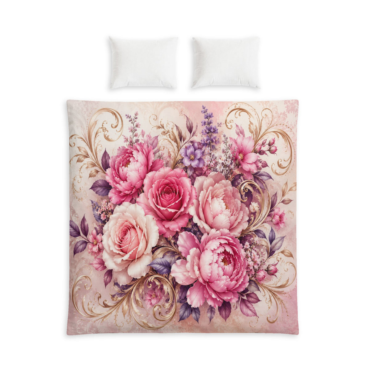 Floral Cotton Bed Set — Vintage Pink Rose Bouquet Duvet Cover