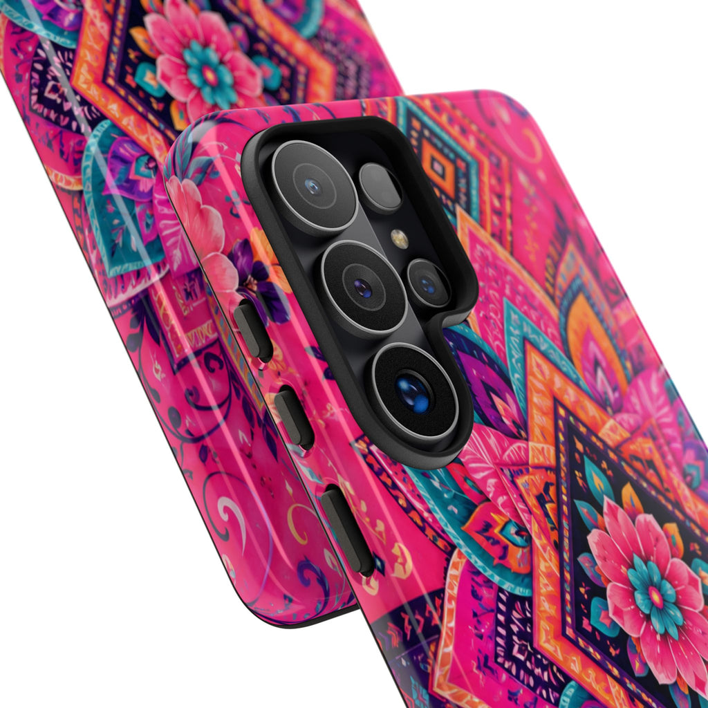 Floral Mandala Tough Phone Case — Pink Boho Protective Cover