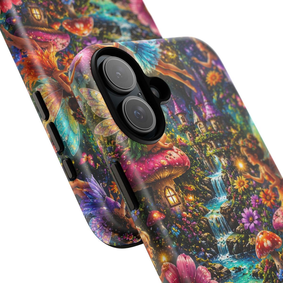 Fairy Garden Tough Phone Case — Whimsical Cottage, Waterfall & Mushroom Artwork