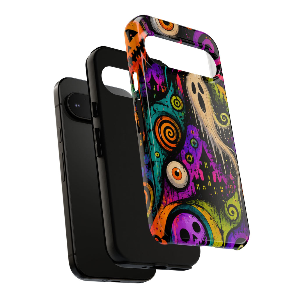 Halloween Ghost Phone Case — Colorful Spooky Skull & Haunted House Tough Case