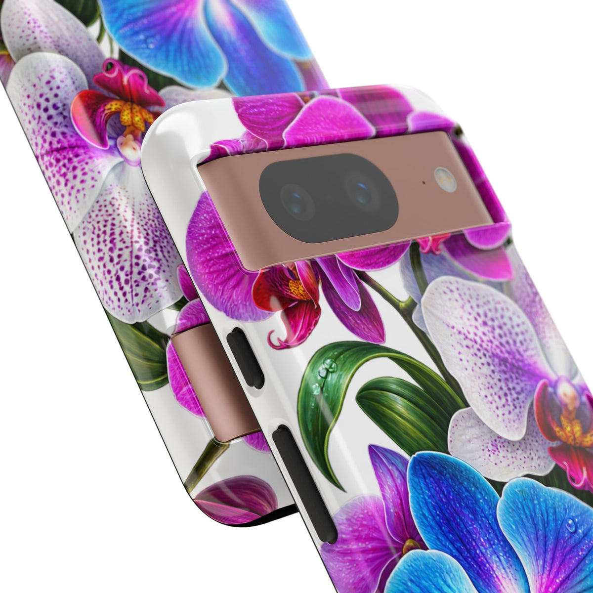 Orchid Floral Tough Phone Case – Vibrant Blue & Pink Orchid Protective Cover